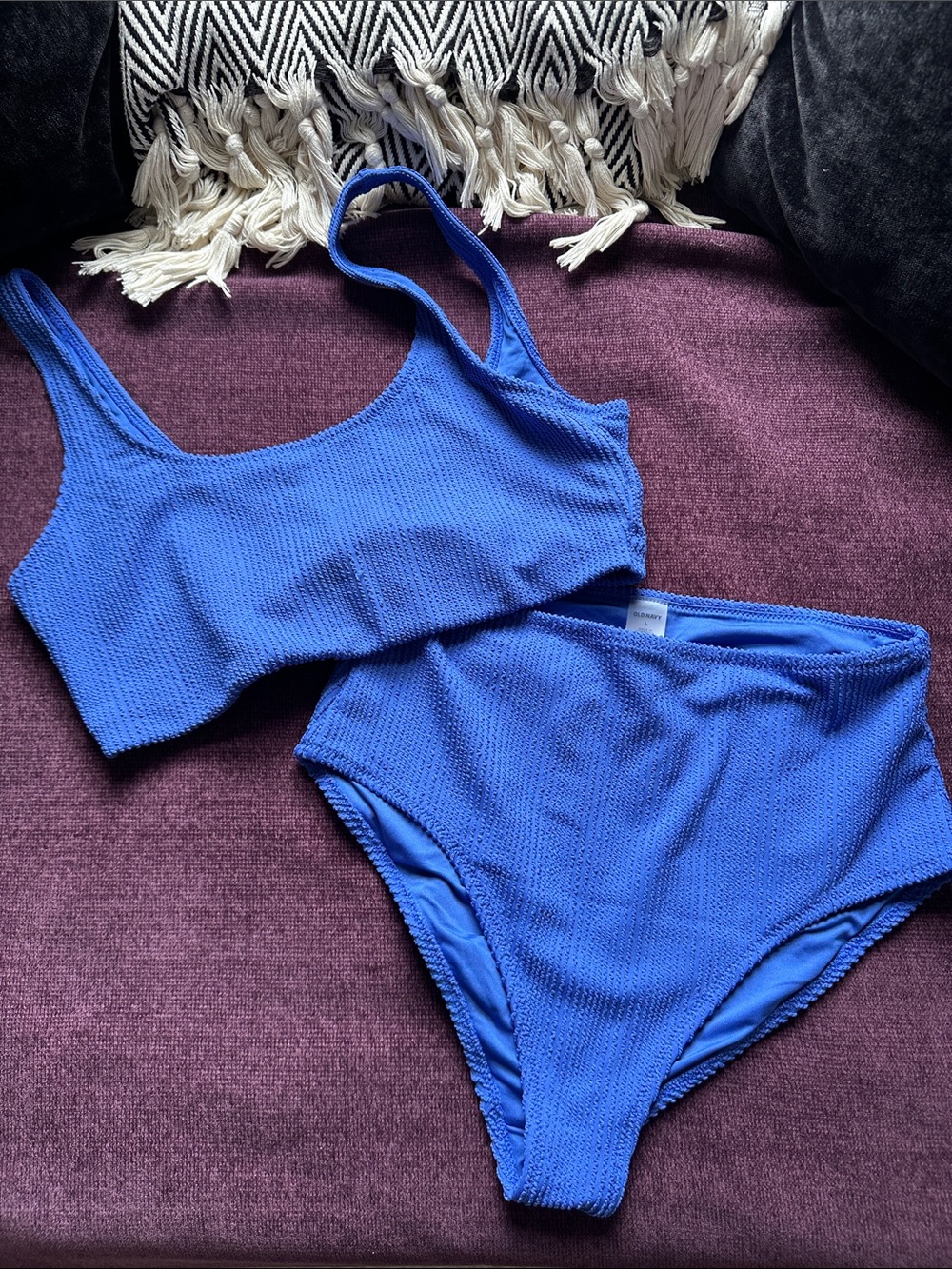 Old Navy Blue Textured High-Waist Bikini Set